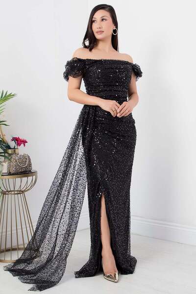 PULLIMM Sweetheart Neck Sequin Sequin Tulle Dress Ecr5350