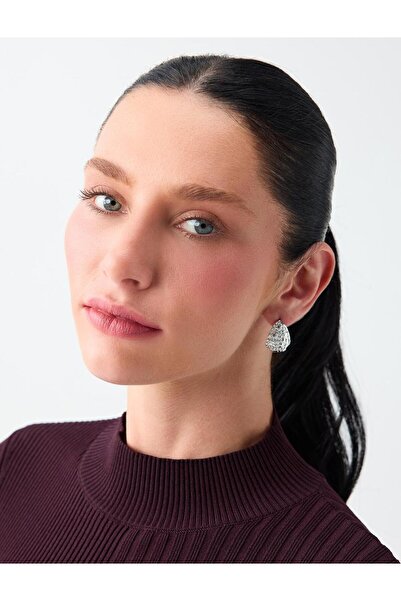 Jimmy Key Silver Color Asymmetrical Drop Model Textured Earrings
