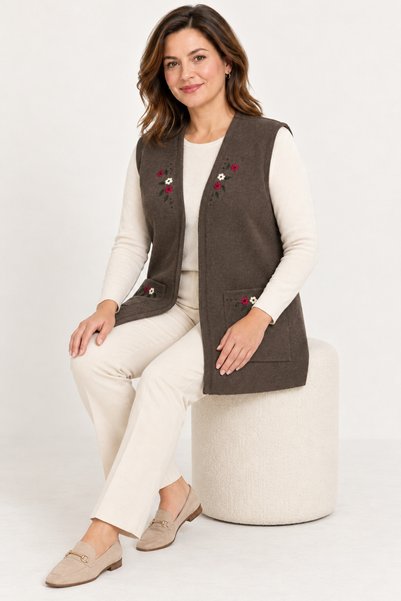 Mutlu City Women's Middle Age and Above Knitwear Knitted Buttonless Cross Stitch Pattern Embroidered Mother's Vest 310