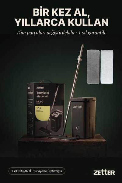 Zetter Paspas Mop Temizlik Seti M, Bez Değişim Zamanlayıcılı, 10 L Kova, Mikr...
