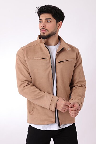 Stilkombin Chest Zipper High Collar Suede Seasonal Coat Pldp 2904_60061