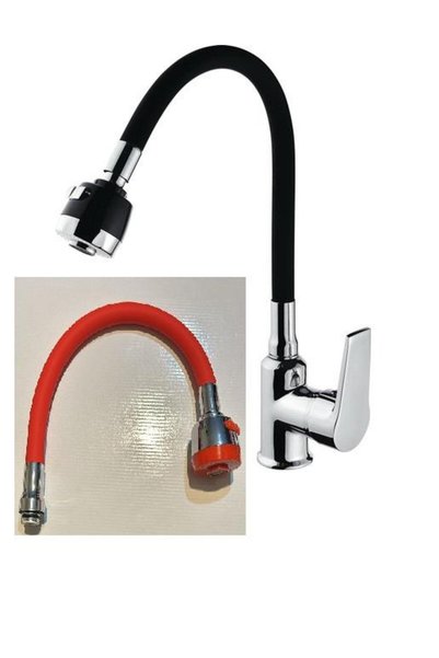 Vilas Istanbul Flexible Function Black/Red Double Spout Kitchen Sink Faucet