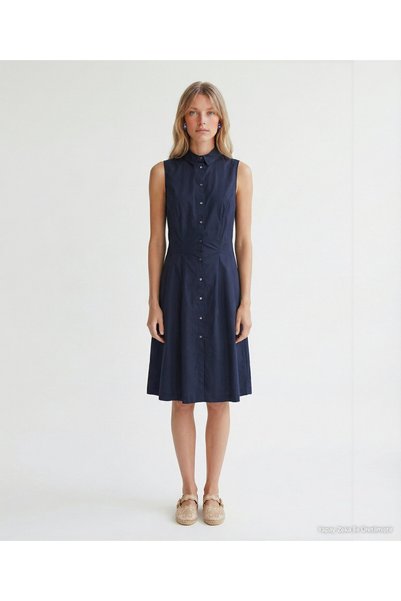 Yargıcı Slim Fit Shirt Collar Sleeveless Dress