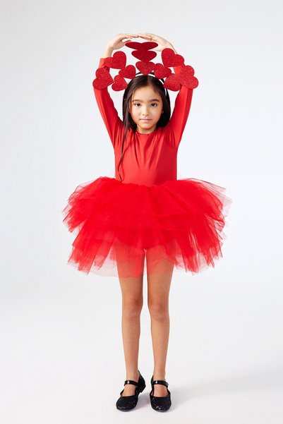 Le Mabelle Langärmliges Ballerina-Kleid für Mädchen mit rotem Tutu-Rock - Mir...