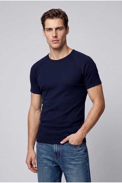 Brix Tricou pentru bărbați, 100% bumbac, cu mâneci raglan, bleumarin