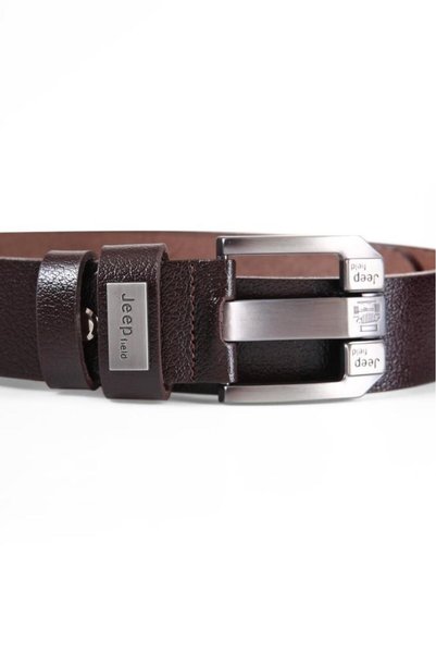 JEEP Fi̇eld Genuine Leather Metal Buckle 115cm Dark Brown Men's Belt