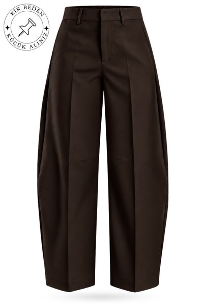 5in1Canpolat Brown Barrel Fabric Trousers 442