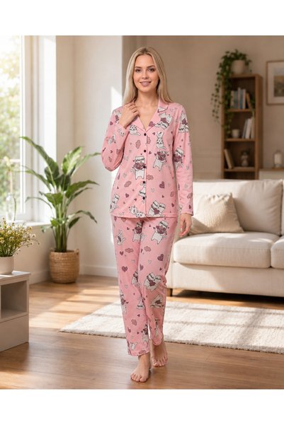 Alperi Women's Viscose Pajama Set Seasonal Long Sleeve Buttoned Patterned Paj...