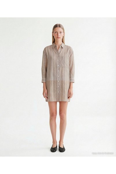 Yargıcı Plain Shirt Collar Long Sleeve Dress