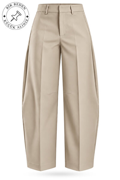 5in1Canpolat Pantaloni din material textil bej, model Barrel 442