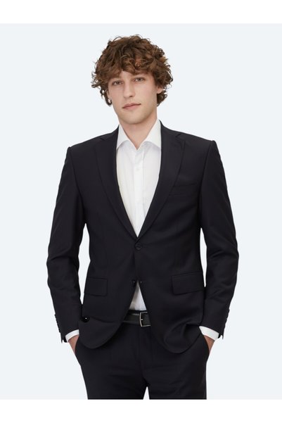 Kip Navy Blue Extra Slim Fit Pleatless Mono Collar 6 Drop Plain Weave Suit