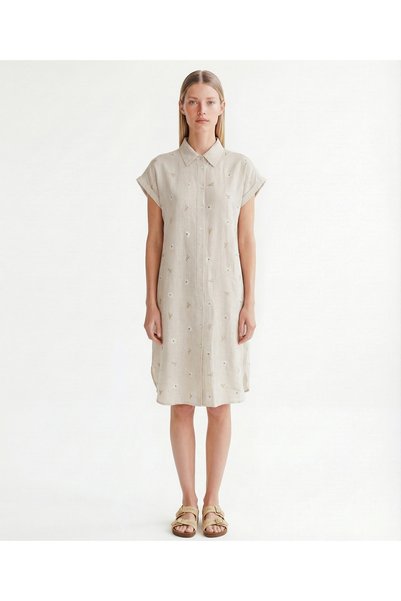 Yargıcı Plain Shirt Collar Short Sleeve Dress
