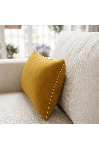 Bc Home غطاء وسادة مستطيل الشكل من الذهب ذو حافة خردل ناعم الملمس قطعة واحدة 30 × 50 سم