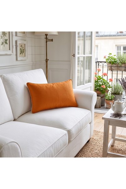 Bc Home Orange Rectangular Throw Pillow Cover with Gold Edge Piping Soft Text...