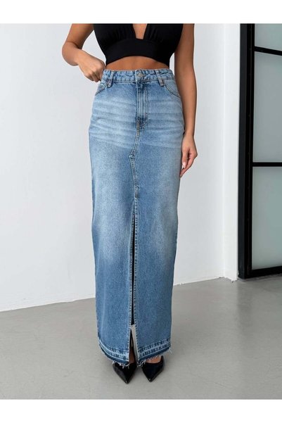 HerTon Fusta lungă din denim cu fante