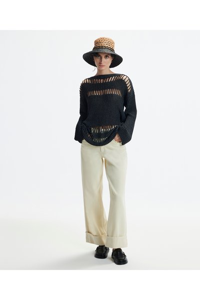 Yargıcı Pantaloni din denim cu croială relaxată și tiv rulat