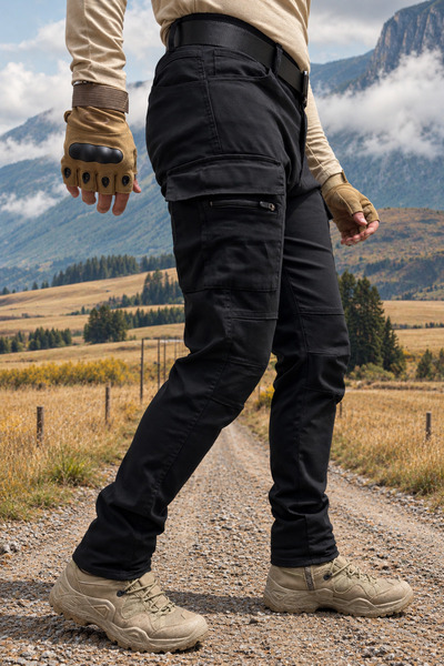 Polviton Men's Cargo Pants Zipper Pocket Division Tactical Outdoor Black
