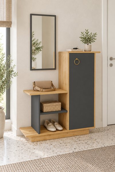ARNETTİ Asia Aynalı Dresuar Safirmeşe Antrasit | Kapaklı Dolaplı Modern Dresu...