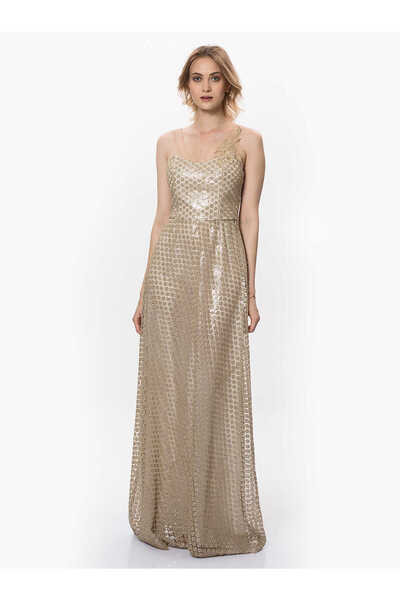 Roman Gold İşlemeli Uzun Elbise Gold Y1811233_076