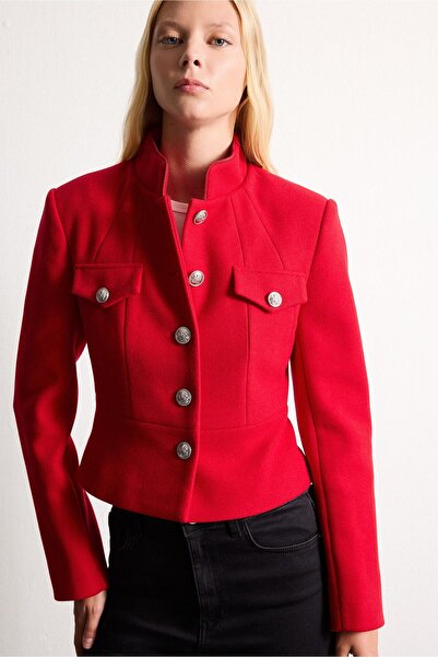 DeFacto Fitted High Collar Metal Buttoned Short Cashmere Jacket I2838Ax26Wn
