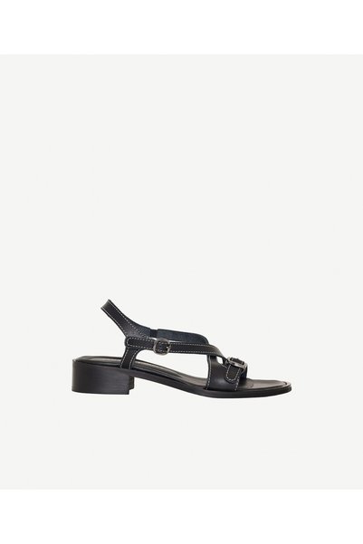 Yargıcı Leather Sandals with Crossed Straps and Stitching Detail
