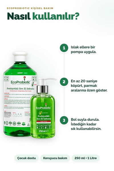 EcoProbiotic مجموعة صابون سائل لليدين 250 مل + 1 لتر |   بريبايوتكلي، صديق للأطفال، يدعم حاجز الحماية لليد.
