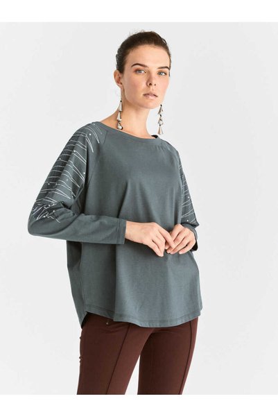 Roman Kol İşlemeli Kadın Sweatshirt Standart Renk K2054130_089