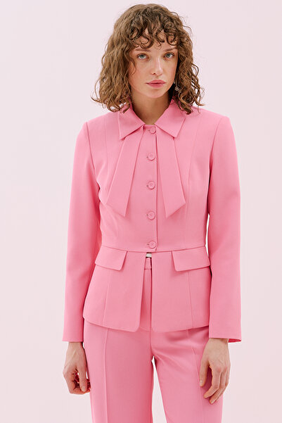 Roman Belden Oturtmalı Düğmeli Krep Ceket Pembe Y2516009_038