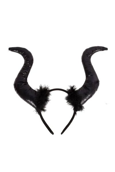 partidolu Halloween Malefiz Tacı Boynuzu Maleficent Taç Boynuzlu Siyah Renk 2...
