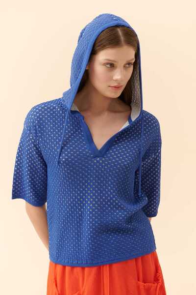 Roman Kapüşonlu Triko Sweatshirt Saks Y2271008_021