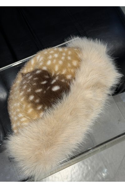 KİLİGİSTANBUL Soft Furry Bambi̇ Patterned Hat