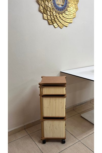 MİHMAN HOME Bambu Kare 3 Katlı Tekerlekli Çok Amaçlı Ahşap Patates Soğan Sepeti