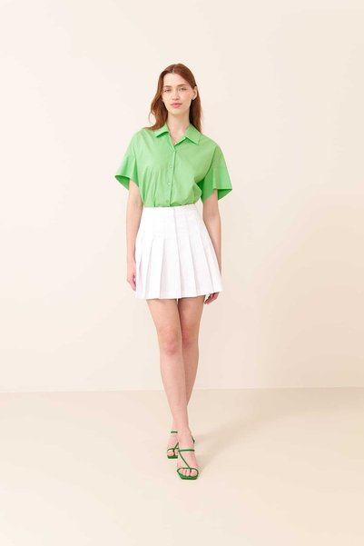 Roman Pileli Klasik Mini Etek Beyaz Y2415040_002