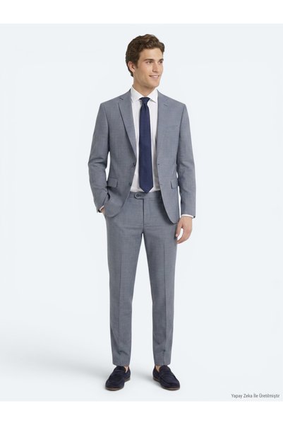 Kip Blue Striped Regular Fit Wool Blend Suit