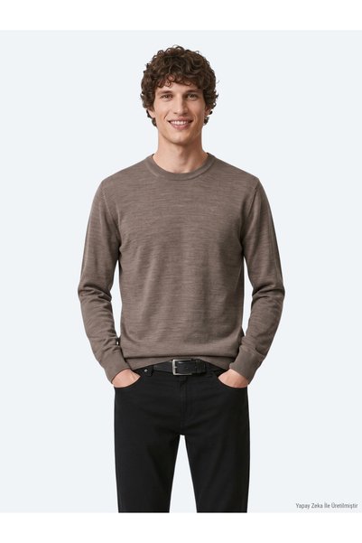 Kip Mink Crew Neck Plain Knit Wool Blend Sweater