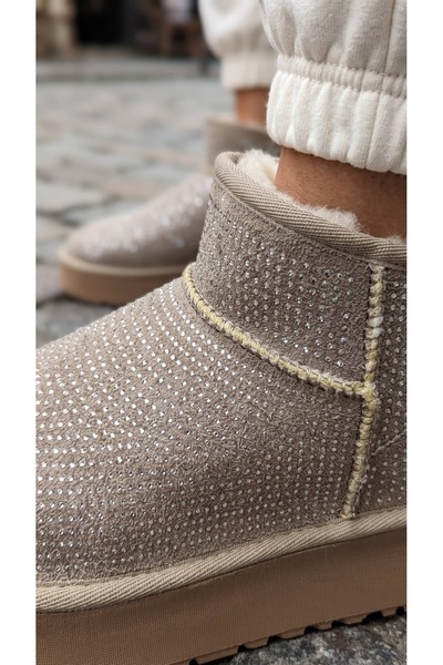Beyond Women's Stoned Mink High Sole Ultra Mini Suede Boots with Fur Inside 4...