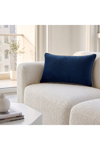 Bc Home غطاء وسادة مستطيل الشكل بلون أزرق منتصف الليل مع حواف ذهبية اللون، نا...
