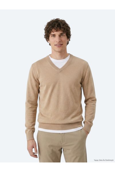Kip Camel Hair V-Neck Plain Knit Wool Blended Sweater Sweater