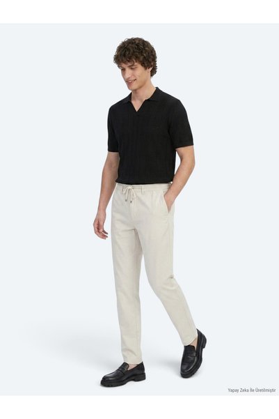 Kip Light Beige Plain Woven Jogging Fit Casual Pants
