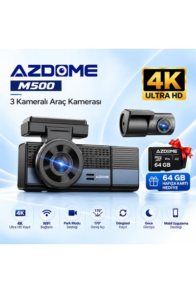 AZDOME M500 4K 3 Kameralı Araç İçi Kamera