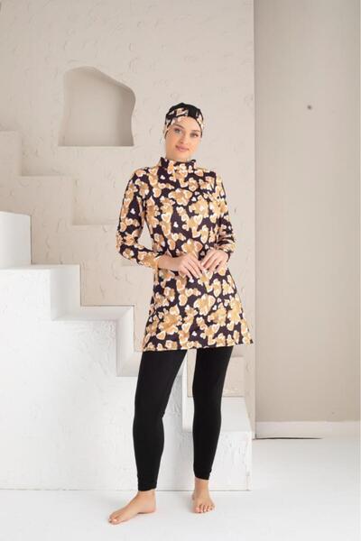 DONEX Patterned Lycra Tights Full Covered Hijab Swimsuit 1201