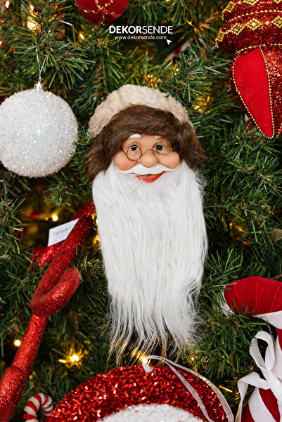 Dekorsende Christmas Ornament Santa Claus Head with Brown Fur Hat - 35 cm