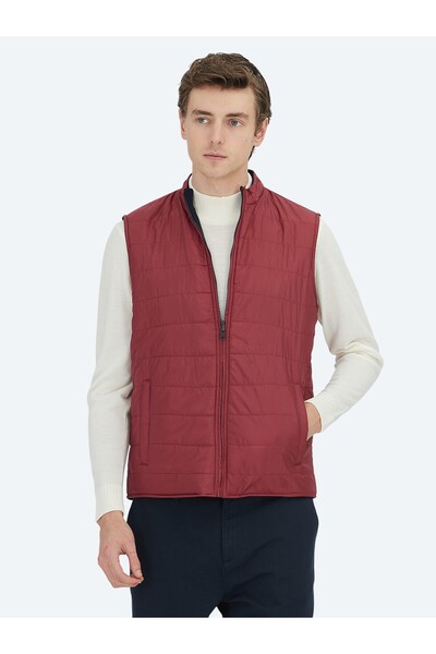 Kip Kırmızı Regular Fit Dik Yaka Casual Örme Çift Taraflı Spor Yelek