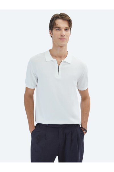 Kip Off-White Polo Neck Plain Knit Knitwear