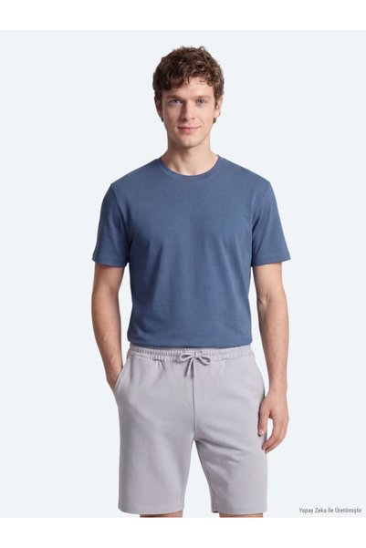 Kip İndigo Düz T-Shirt