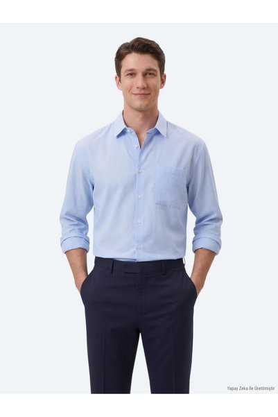 Kip Light Blue Plain Oversize Fit Long Woven Casual Shirt