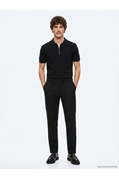 Kip Siyah Dokuma Jogging Fit Casual Pantolon