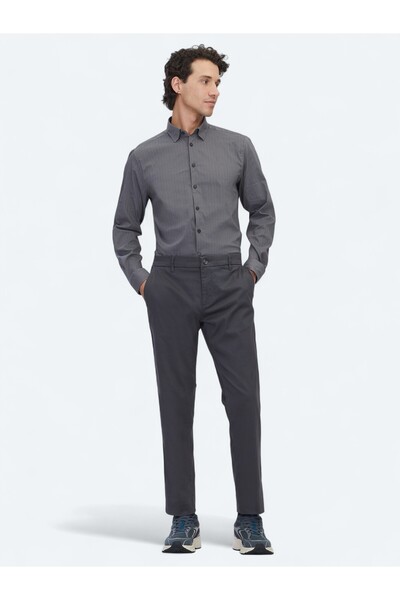 Kip Gray Plain Woven Regular Fit Casual Cotton Blended Trousers