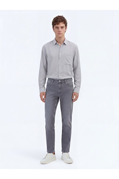 Kip Gri Slim Fit Denim Pamuk Karışımlı Pantolon