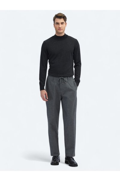 Kip Gri Desenli Dokuma Jogging Fit Casual Pamuk Karışımlı Pantolon